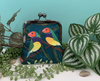 Large kisslock coin purse featuring two stylised Gouldian finches