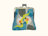 large coin purse with two stylised cockatiels, one upside down, against a blue spotted background