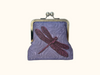 Large coin purse with pinky-purple dragonfly on a swirly lavender background