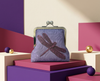 Large coin purse with pinky-purple dragonfly on a swirly lavender background