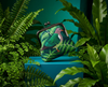 large kisslock coin purse with an emerald ground dove against a background of ferns