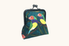 Large kisslock coin purse featuring two stylised Gouldian finches