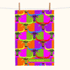 colourful linen tea towel with buffalo-heads in a pop-art design