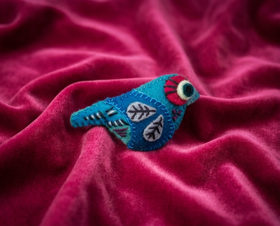 Blue finch felt brooch
