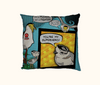 cushion with comic strip layout about plovers protecting their young