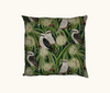 cushion featuring kookaburra in a river red gum in flower on a dark green background