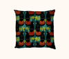 cushion featuring a pattern of red-tailed black cockatoos on wattle branches
