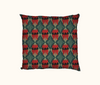 cushion featuring Sturt's desert pea on a geometric background of teal and green
