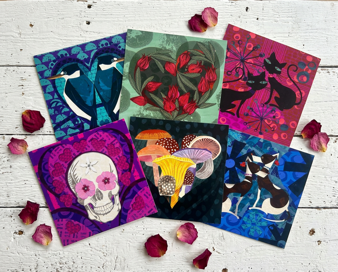 Pack Pack of six cards with a fun theme of loveof six cards with a fun theme of love