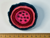 red, pink, coral and deep blue layered felt flower brooch with beaded centre