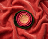 Coral pink and green layered flower felt brooch with beaded centre