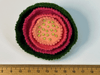 Coral pink and green layered flower felt brooch with beaded centre