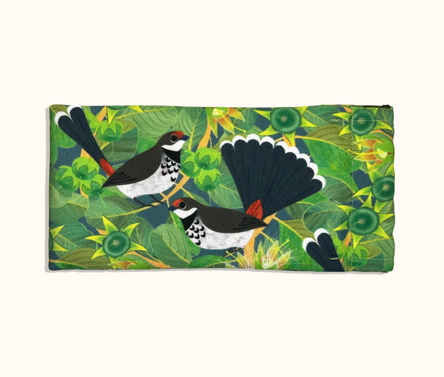 Canvas glasses slip case featuring stylised Arafura fantails in Sonneratia alba (mangrove) tree