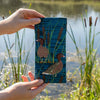 Canvas glasses slip case featuring stylised Australian wood ducks and bull-rushes with a dark blue watery background