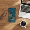 Canvas glasses slip case featuring stylised Australian wood ducks and bull-rushes with a dark blue watery background