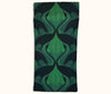 Canvas glasses slip case featuring a silhouette of facing dancing brolgas in an art nouveau inspired pattern in forest green

