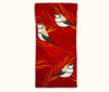 Canvas glasses slip case with stylised double barred finches with red and gold grasses on a red background