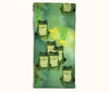 Canvas glasses slip case featuring several green tree frogs against a green watery background with some small clumps of grass