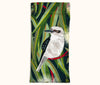 Canvas glasses slip case featuring a laughing kookaburra in a flowering river red gum