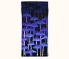 A canvas glasses slip case showing rows of tall purple mushrooms against a black background