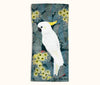 Canvas glasses slip case featuring a sulphur crested cockatoo perched in Red Box tree.