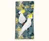 Canvas glasses slip case featuring two sulphur crested cockatoos perched in Red Box tree.