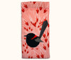 Canvas glasses slip case featuring a stylised red-backed fairywren against a pink pattern of speargrass seed heads.