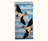 Canvas glasses slip case featuring two stylised welcome swallows in flight against a simple cloud pattern in pale blue