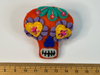 Orange sugar skull felt brooch with purple flowers and yellow hearts for eyes