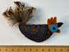 Brown and blue rooster felt brooch with feathered tail