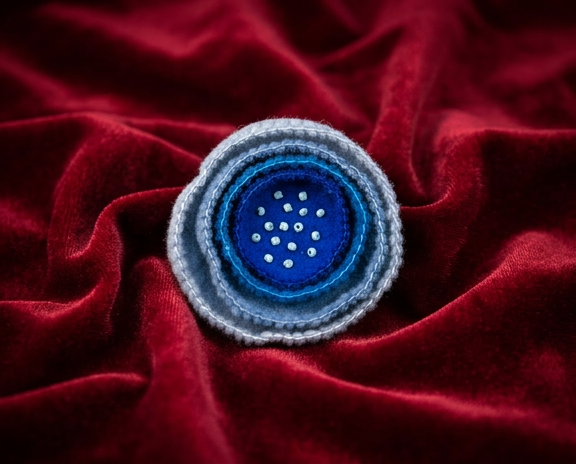 Blue layer felt brooch with beaded centre