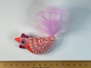 Pink felt rooster brooch with feather tail